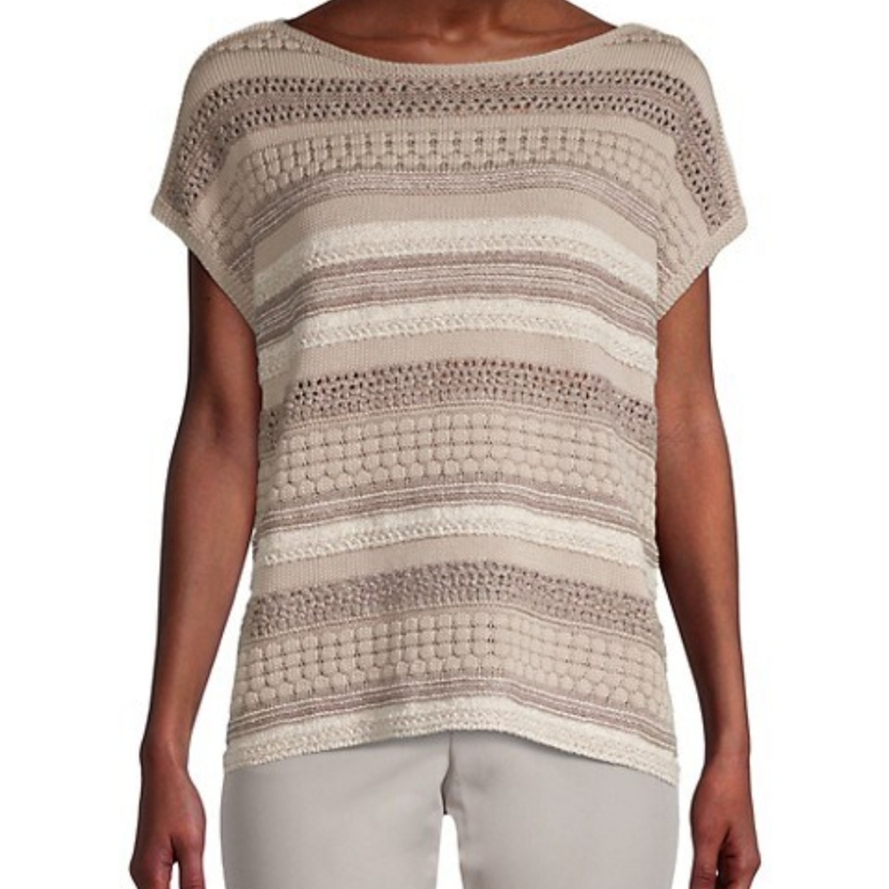 Lafayette 148 New York Mix Stitch Batean Neck Sweater cream women size S
